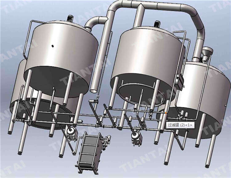 Diseño de cervecería 3d para sala de cocción de 3000 litros calentada a vapor